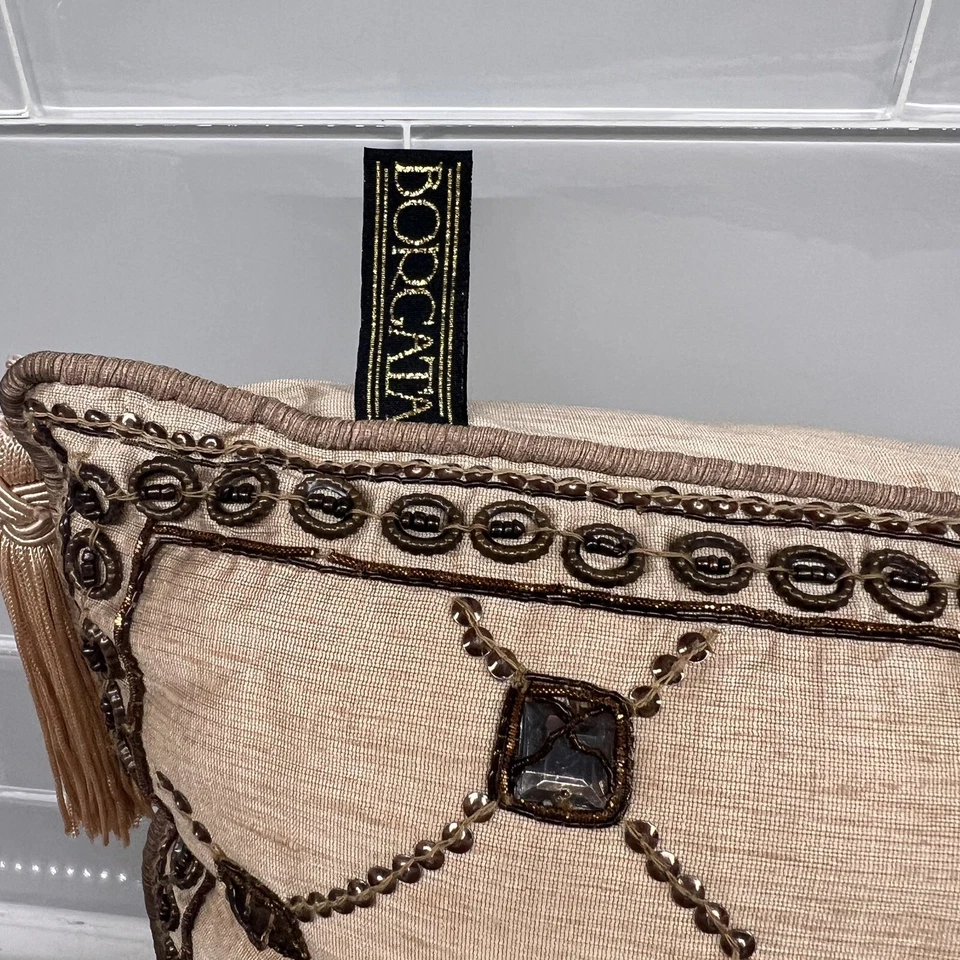 Borgata Baroque Fringe Throw Pillows Sequined & Beaded Accent Cushion Set Of 2 - Image 4 of 4