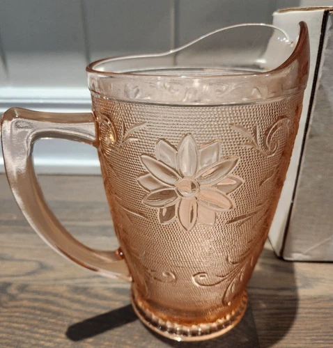 TIARA Peach PINK Blush WATER PITCHER SANDWICH GLASS GLASSWARE 10933 JG26