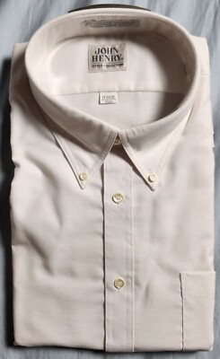 John Henry Men's Dress Shirt White Size 17 / 34-35 Fitted Made in USA