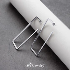 555Jewelry Large Geometric Stud Hoop Rectangle Womens Stainless Steel Earrings