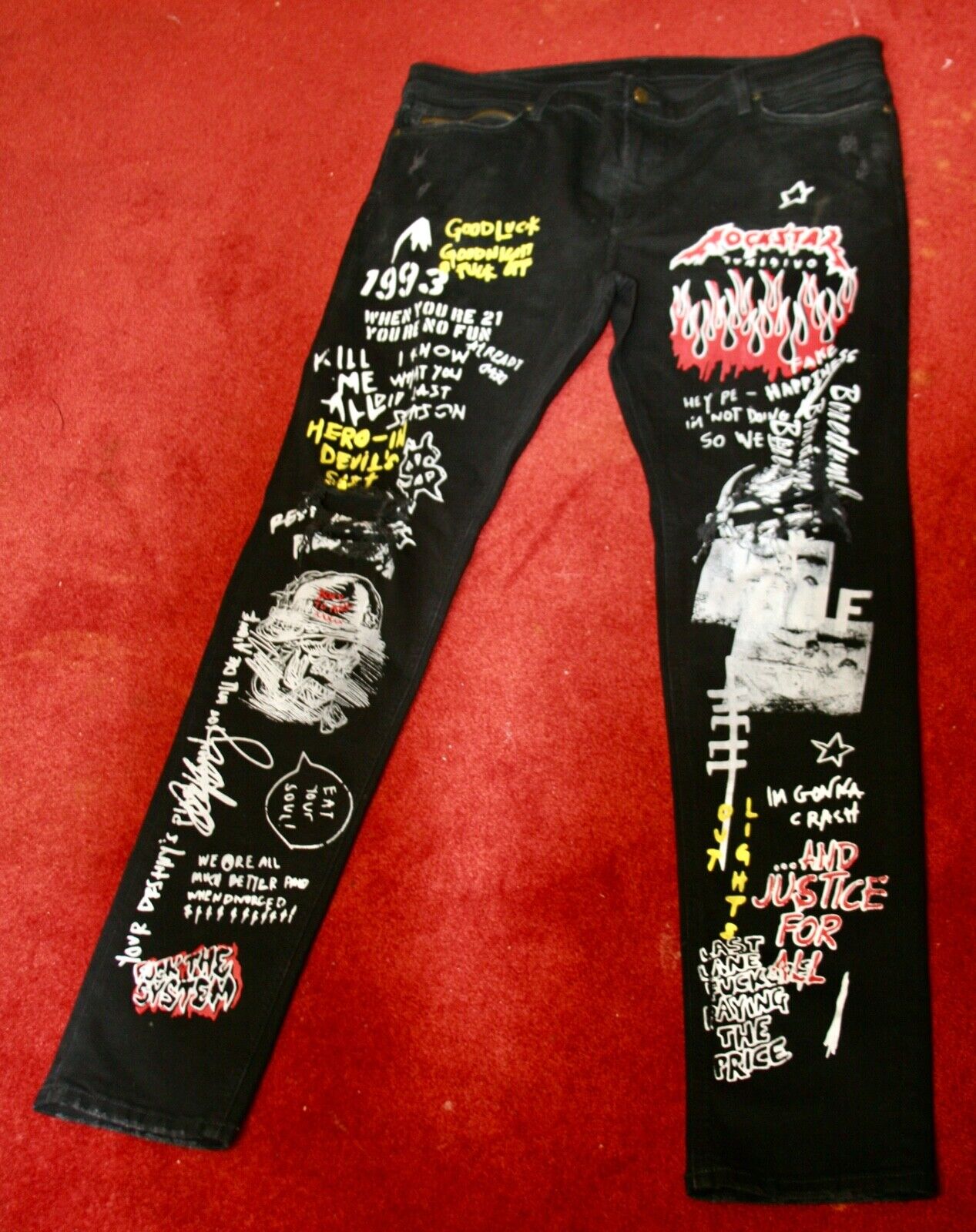 Vintage Y2K Rockstar Original Jeans Black Koontz 3.0 Graffiti Front 44 x 32