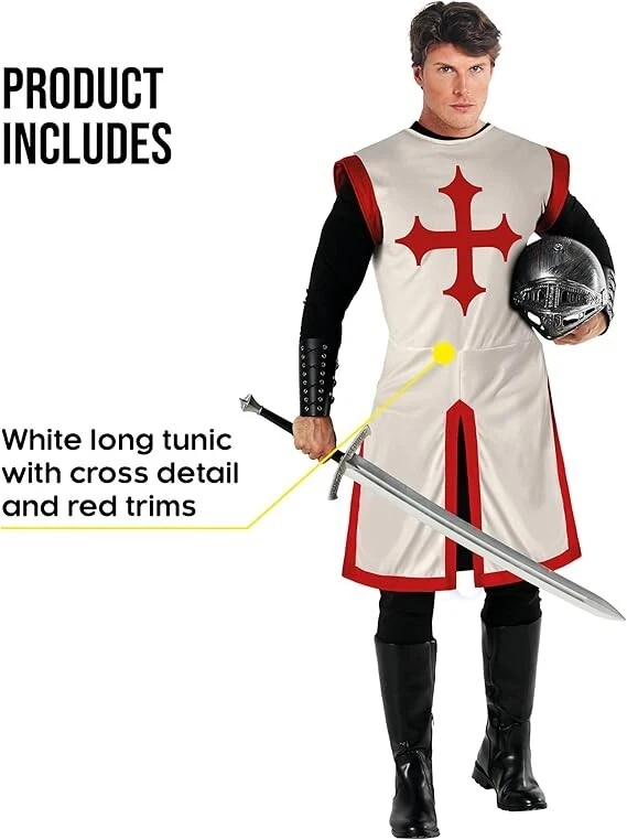 Мужской средневековый рыцарь костюм взрослый крестоносец тамплиеров туника Хэллоуин M - 2XL - Изображение 2 из 4