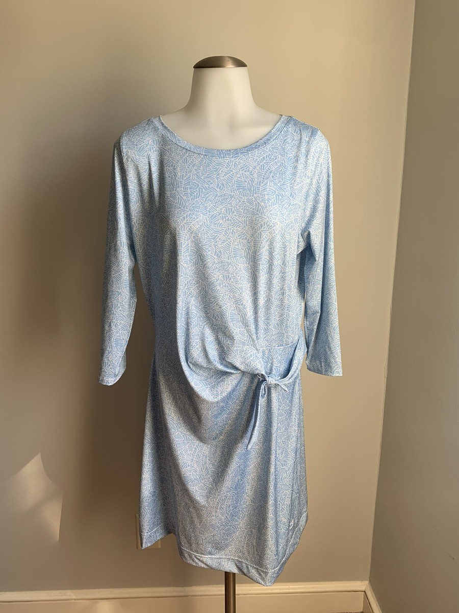 Women's Vineyard Vines Blue/White Side Tie Dress 3/4 Sleeve Round