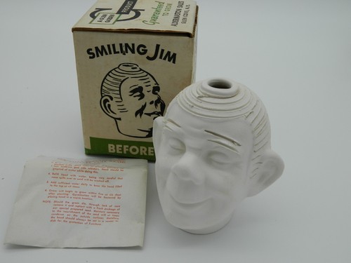 Vintage 50s SMILING JIM PLANTER Precursor to Chia Pet Hand Crafted Clay Pot
