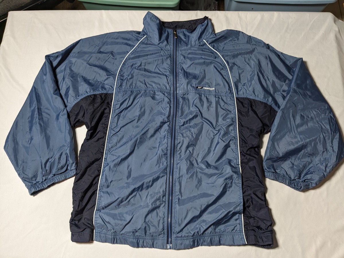 【KOOLOSET】Fiction Nylon Windbreaker VTG 90s REEBOK Men XL Blue Nylon Full Zip Lined Windbreaker
