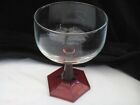 Wine glass/dessert dish, clear bowl with red stem and hexagonal base, French