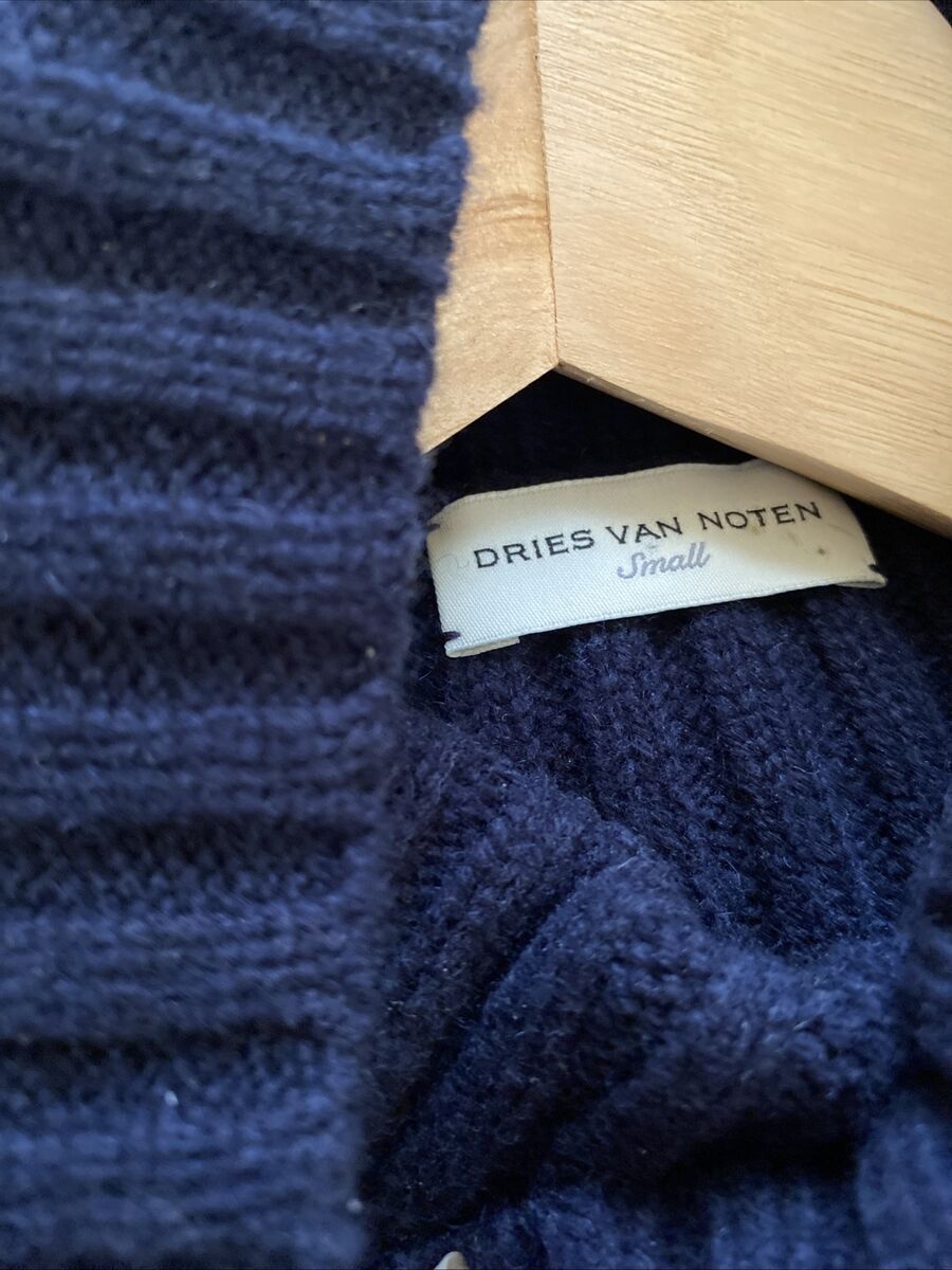 Dries Van Noten Heavy Knit Wool Navy Turtleneck Sweater Dries Van Noten Heavy Knit Wool Navy Turtleneck Sweater