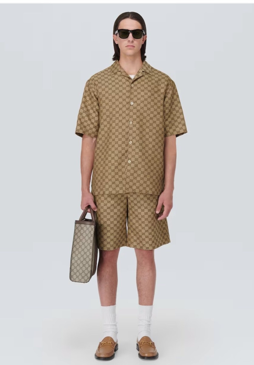 Gucci Set Shirt & Shorts Camel Ebony size M blended Linen Great