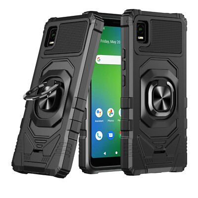 For Cricket Vision Plus Case Shockproof Ring Stand Phone Cover w/ Tempered Glass