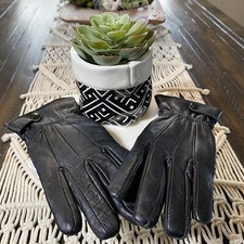 Vintage BLK Leather Thinsulate Insulation 40 Grams Gloves -Size M Snap Closure