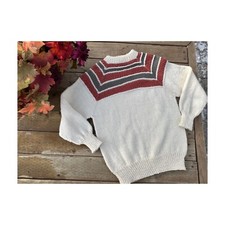 Vintage 70s Hand Knit Crew Neck Sweater Fall Colors Unisex Youth
