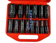 14Pc 1/2" DR Chrome Molybdenum Steel Deep Impact Socket Set - SAE 6 Point w/Case
