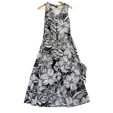 Talbots Dress Womens PP Black White Tropical Maxi Button Front Jersey Knit Belt