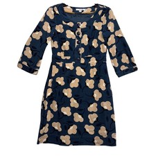 Boden Tunic Dress 4R Blue Floral Shift Corduroy 3/4 Sleeve Classic Casual 
