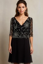 J Kara Beaded Formal Dress women’s Boho Romantic Chocolate 12 Popover Gown NWT