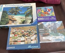 Lot Of 4- 1,000 Piece Jigsaw Puzzles- Ravensburger-Island,Mountains,Bird,Marinas