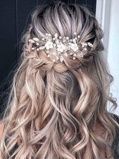Silver Flower Bride Wedding Hair Vine Leaf Bridal Hair Piece Rhinestone Hair