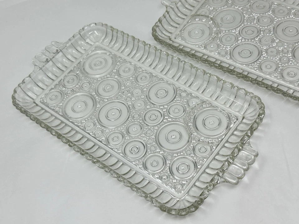2 Vintage Anchor Hocking Colonial Lady Clear Serva Snack Trays Serving Polka Dot - Image 2 of 4