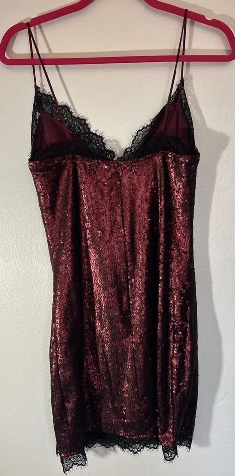 Motel Romini мини-платье красный мини блестки Sz L обтяжку сексуальный скольжения платье кружева вамп - Изображение 4 из 4