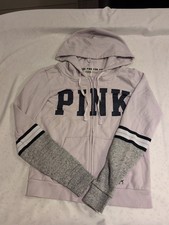 Victoria Secret Pink Black Logo Women/Girls Hoodie Sweater Jacket Full Zip Sz: S
