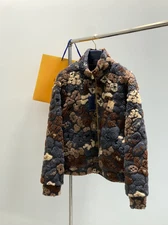 Louis Vuitton Monogram Shearling Wool Fleece Jacket Brown Beige Blue 