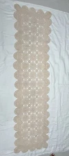 Crocheted Dresser Scarf or Table Runner Scalloped Edges Beige 48 x 12" READ