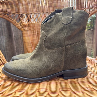 Italian  Dark Green Suede Ankle Boots 41 Us 10 hidden hill