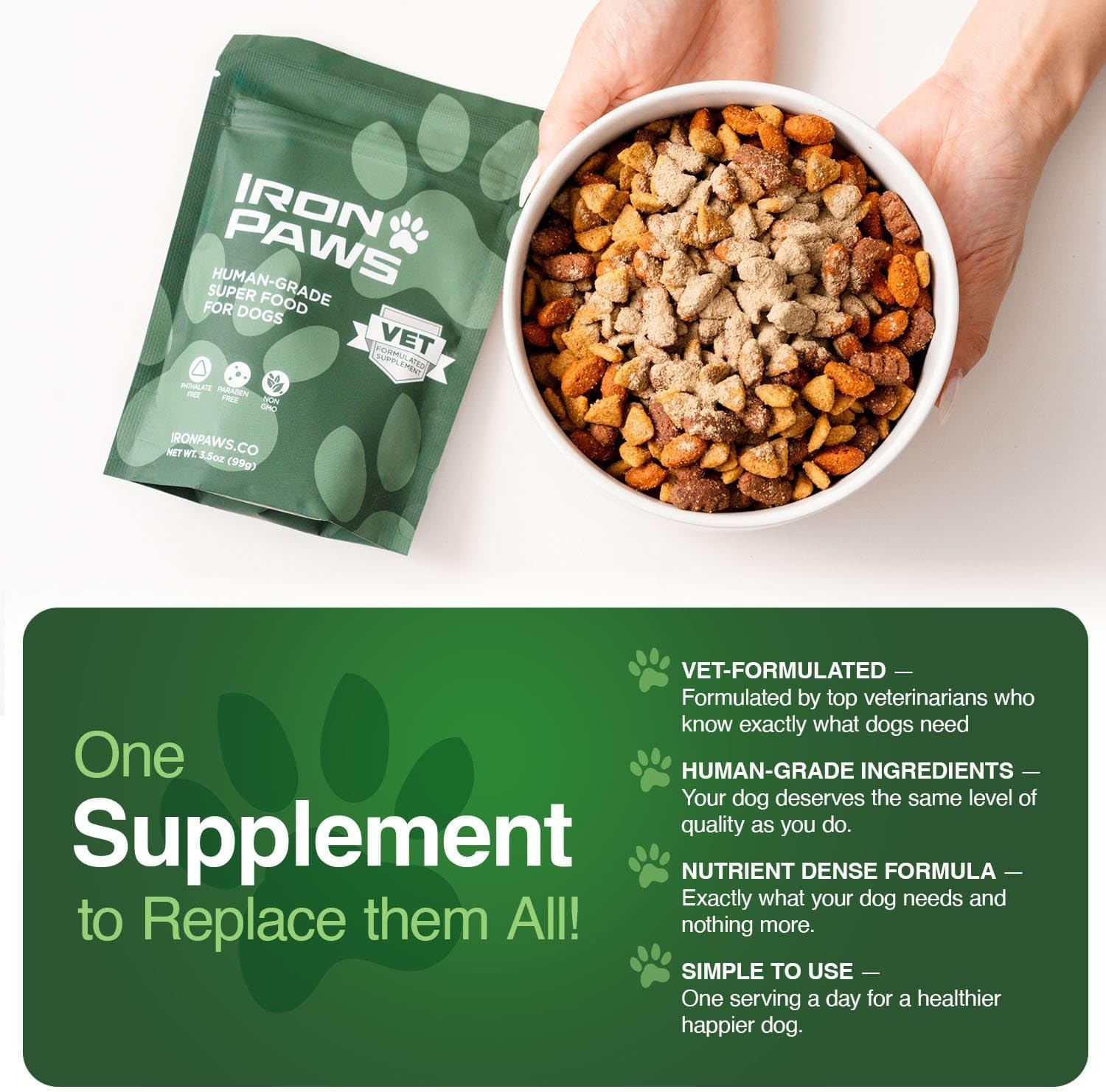 Iron Paws 3.5oz Human-Grade Dog Greens Superfood Powder Joint Gut Immune