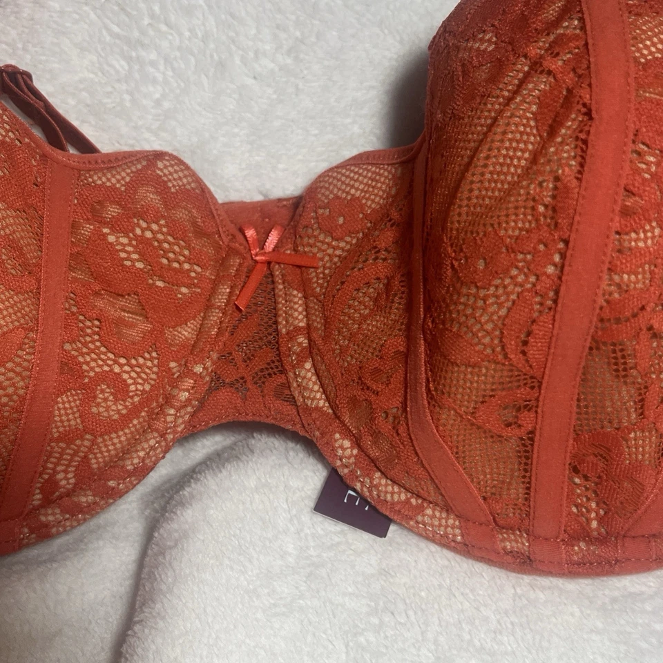 Sujetador Adore Me Dusana copa vieira push up balconette naranja quemado encaje lazo 32DD Foto 3 de 4
