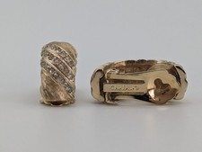 Vintage Christian Dior 1980s Ribbed Knot Clip On Earrings Gold Rhinestone Signed