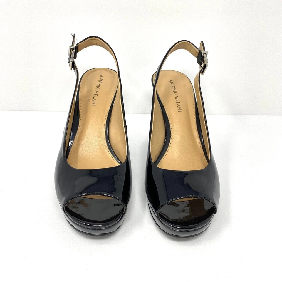 Zapatos de tacón de aguja negros para mujer Antonio Melani Peep Toe talla 8,5 M Foto 2 de 4
