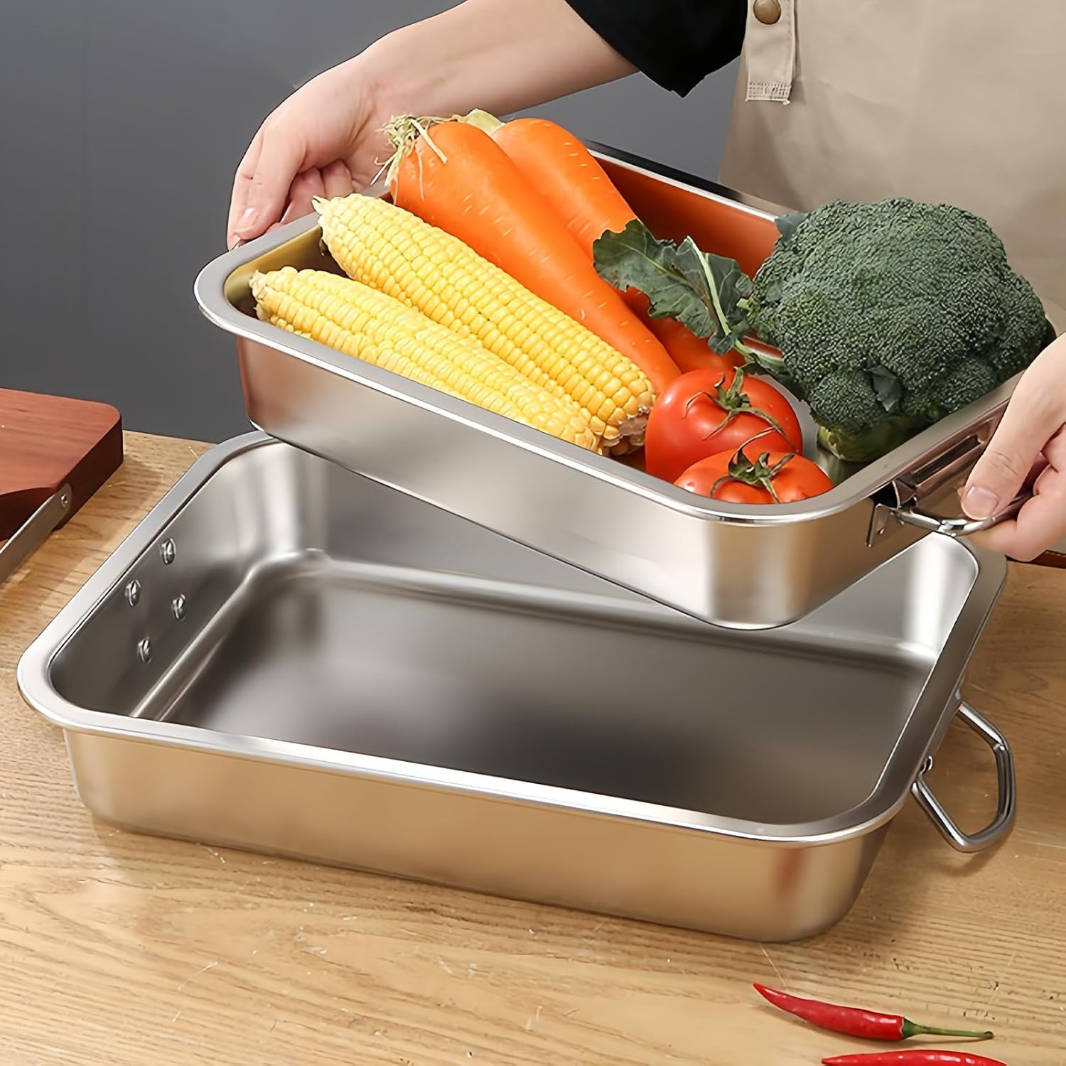 Teglia Forno Rettangolare Acciaio Inox 40x30 | Design Robusto - 4