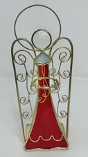 VTG Stained Glass Angel Tea Light Candle Holder 8.5  