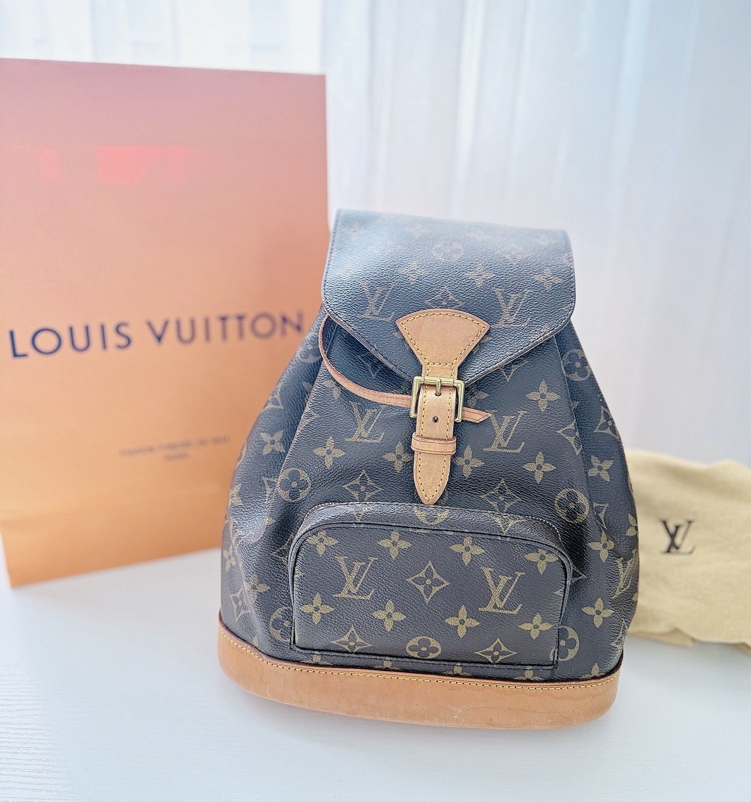 Authentic Louis Vuitton Montsouris Leather Backpack Bag MM Monogram Vntg 🇺🇸