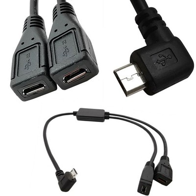 Micro USB Male to 2 Female Y Splitter Cable Angle90 Charger Data Cord Adapter iz