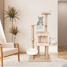 Cat Tree Tower Modern Wood Cat Tower Condo 132cm H For Cats To Play And Rest