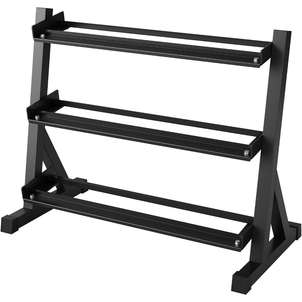 3-Tier Carbon Steel Dumbbell Rack, 1000LB Capacity & Angled Shelves for Home Gym