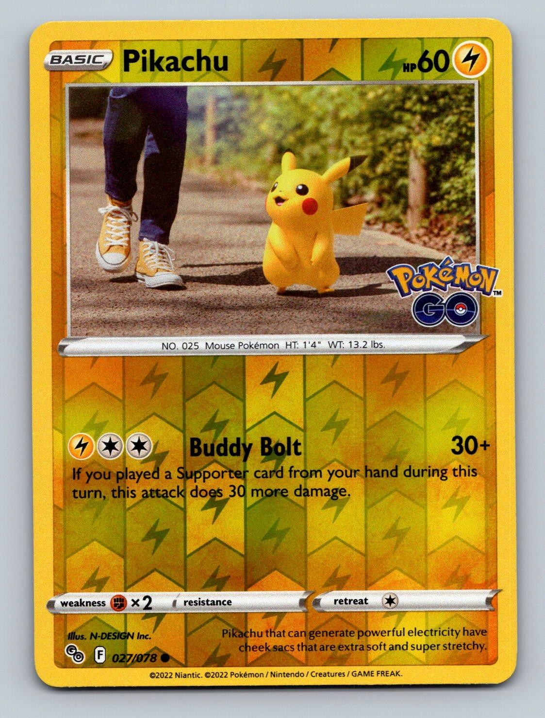 Pikachu 027/078 Common Pokemon GO Reverse Holo NM 2022 Free Shipping