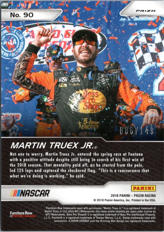 2018 Prizm Martin Truex Jr 8/149 Explosion Green Prizm #90 L👀k! - Image 2 of 2
