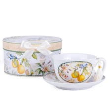 STPGOODS Lemon Bone China Teacup and Saucer in Gift Box 8.5 fl oz Cup
