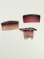 Vintage Faux Tortoise Shell Hair Combs Lot Of 3 Tilco Rhinestones Made In Usa