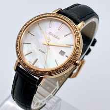 CASIO SHEEN Women's Watch, Mother-of-Pearl Dial, Stone Bezel