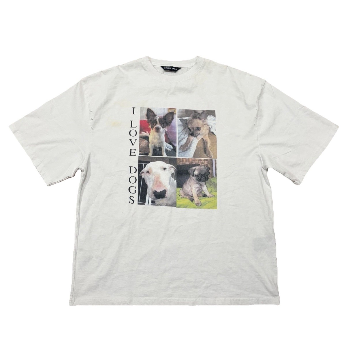 Designer Balenciaga Slightly Distressed Oversized I Love Dogs 