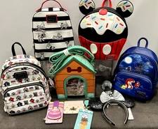 Lot of (9) Loungefly Disney packpacks, bags and accessories
