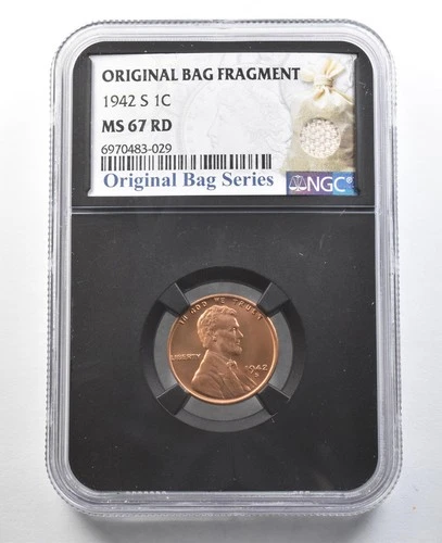 1942-S Lincoln Wheat Cent Original Bag Fragment MS67 RD NGC *3356
