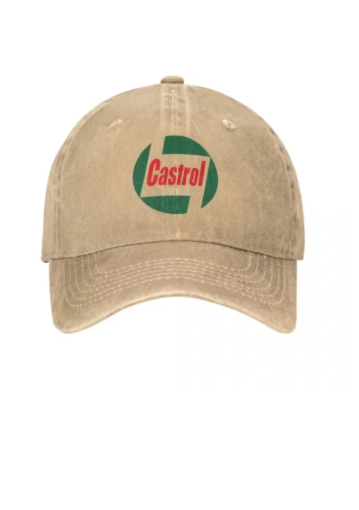 Castrol Men Baseball Cap Retro Oil Gas Logo Car Motorsport Distressed Denim