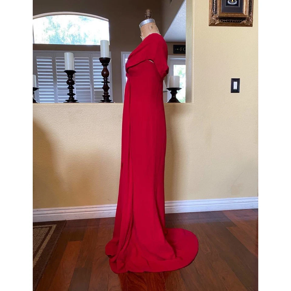 Vestido Carolina Herrera Império Cintura Vermelho Seda Vestido de Formatura Amostra Designer $4990 - Imagem 2 de 4