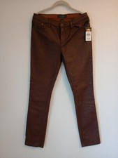 Lauren Jeans Co Ralph Lauren Women Leather Look Straight Pants Size 8 Brown NWT