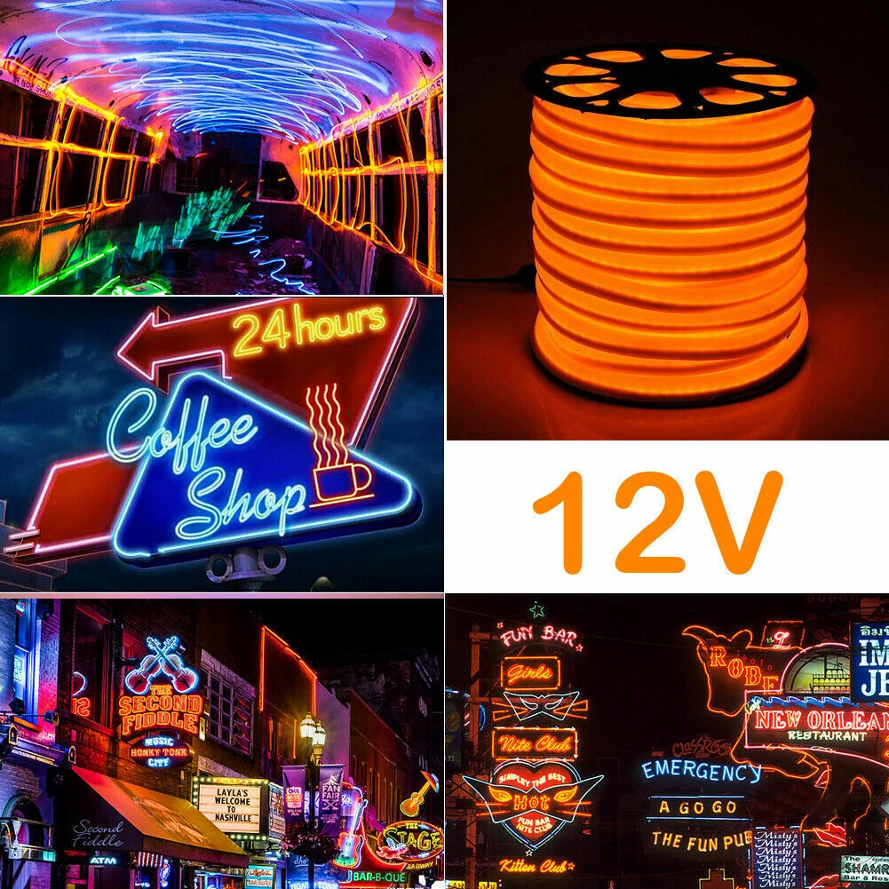 2M SMD 2835 LED Neon Rope Light Strip Waterproof Flexible Room Party Deocr DC12V