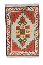 One of a Kind Turkish Soutwestern Tribal  Kazak 4' 4" x 6' 5" Red Hand Knotted W